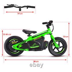 12 KIDS ELECTRIC BALANCE BIKE 100w 24v GREEN WITH QUICK CHANGE BATTERY