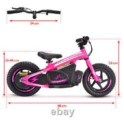 12 KIDS ELECTRIC BALANCE BIKE 100w 24v PINK QUICK CHANGE BATTERY