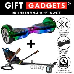 6.5 Rainbow Chrome Self Balance Board Hover Scooter Bundle & Hoverkart Go Kart