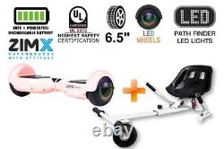 Blush Pink 6.5 UL2272 Hoverboard Swegway with LED Wheels + Hoverkart HK5 White