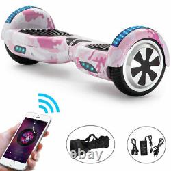 Electric Scooters Pink Camo 6.5 Inch Kids Hoverboard Bluetooth LED Balance Board
