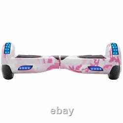Electric Scooters Pink Camo 6.5 Inch Kids Hoverboard Bluetooth LED Balance Board
