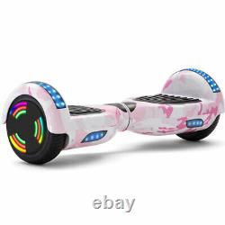 Electric Scooters Pink Camo Hoverboard Bluetooth LED Kids 2 Wheels Balance Board