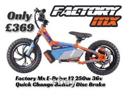 Factory MX E-drive 12 Electric Balance Bike 12 250w Hub 8-10-12 Mph Eats Revvi