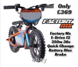 Factory MX E-drive 12 Electric Balance Bike 12 250w Hub 8-10-12 Mph Eats Revvi