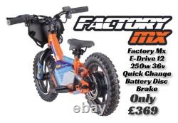 Factory MX E-drive 12 Electric Balance Bike 12 250w Hub 8-10-12 Mph Eats Revvi