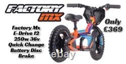 Factory MX E-drive 12 Electric Balance Bike 12 250w Hub 8-10-12 Mph Eats Revvi