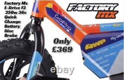 Factory MX E-drive 12 Electric Balance Bike 12 250w Hub 8-10-12 Mph Eats Revvi
