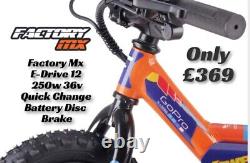 Factory MX E-drive 12 Electric Balance Bike 12 250w Hub 8-10-12 Mph Eats Revvi