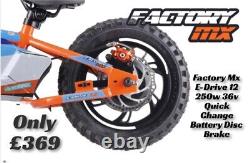 Factory MX E-drive 12 Electric Balance Bike 12 250w Hub 8-10-12 Mph Eats Revvi