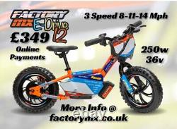 Factory MX E-drive 12 Electric Balance Bike 12 250w Hub Motor 3 Speed Eats Revvi