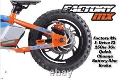 Factory MX E-drive 12 Electric Balance Bike 12 250w Hub Motor 3 Speed Eats Revvi