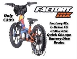 Factory MX E-drive 16 Electric Balance Bike 350w Hub Motor 3 Speed Eats Revvi 16