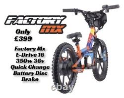Factory MX E-drive 16 Electric Balance Bike 350w Hub Motor 3 Speed Eats Revvi 16