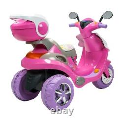 Girls Pink Electric Scooter 6V Ride On With Balancing Footrest-Horn Fits In Cars