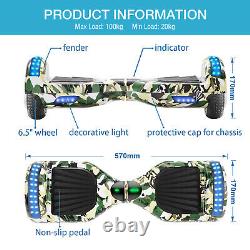 Hoverboards For Kids 6.5 Green Camouflage Self-Balancing Scooters Bluetooth LED