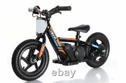 Orange Revvi 12 electric kids bike motorbike motorcycle 24v battery power