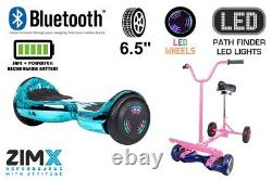 Turquoise Chrome 6.5 UL2272 Hoverboard with Bluetooth & LED Wheels + Hoverbike