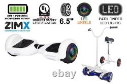 White 6.5 UL2272 Certified Hoverboard Swegway with LED Wheels + HoverBike White