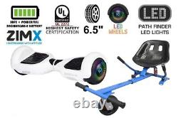 White 6.5 UL2272 Hoverboard Swegway with LED Wheels + Hoverkart HK5 Blue
