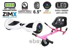 White 6.5 UL2272 Hoverboard Swegway with LED Wheels + Hoverkart HK5 Pink