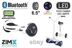 White ZIMX 6.5 UL2272 Hoverboard with Bluetooth & LED Wheels + Hoverbike