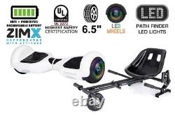 White ZIMX HB2 6.5 UL2272 Hoverboard Swegway with LED Wheels + HK8 Hoverkart